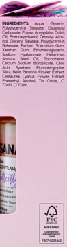 Tył różowego opakowania Isana Serum Rozświetlające Butterfly z listą składników i logo FSC Mieszany.