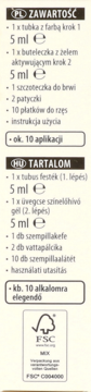 Bok opakowania Isana Lash Color henna, białe tło, lista zawartości w j. polskim/węgierskim, logo FSC.