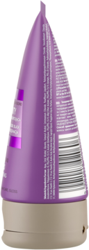 Koloryzująca odżywka, fioletowa tubka z beżową nakrętką, widok z boku, widoczne składniki i kod kreskowy.