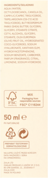 Tył beżowego opakowania kremu Ziaja 50ml z listą składników, logo FSC i symbolami recyklingu.