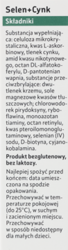 Tył opakowania suplementu diety Selen+Cynk, widoczna pełna lista składników, informacje o produkcie bezglutenowym i przechowywaniu.