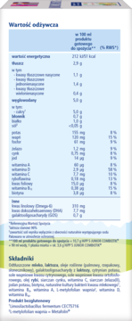 Etykieta HiPP JUNIOR COMBIOTIK® z tabelą wartości odżywczych i listą składników, widok z tyłu opakowania.