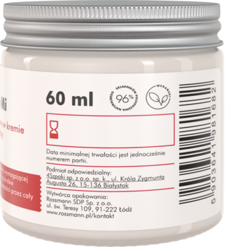 Tył kremowego dezodorantu magnezowego Manufaktura Piękna Różano Mi 60 ml, z napisem 96% naturalne składniki.