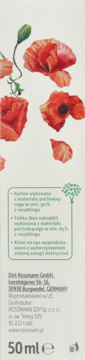 Alterra Vital krem na noc: tył białego opakowania z czerwonymi makami, info o recyklingu i pojemności 50ml.