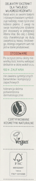 Etykieta kremu Alterra Vital z tekstem po polsku, logo Certyfikowanych Kosmetyków Naturalnych, Vegan, FSC.
