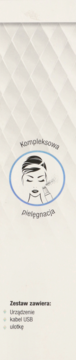 Ikona kobiety korzystającej z urządzenia UltraSonic 3w1 do pielęgnacji, z listą zawartości zestawu.