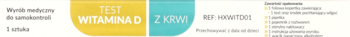 Domowy test witaminy D do samokontroli, w dwukolorowym żółto-turkusowym opakowaniu, widok z przodu.
