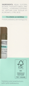 Prawy bok opakowania Isana Pure serum do twarzy, widoczne składniki, test dermatologiczny i logo FSC.