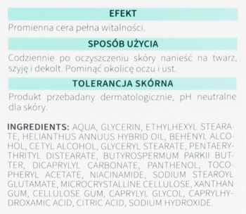 Fragment etykiety kremu Isana Pure 24H. Widoczny skład, sposób użycia i informacja o tolerancji skórnej.