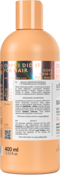 Tył brzoskwiniowego szamponu So!Flow Oops I did it for hair 400ml, do włosów puszących się.