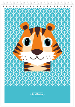 Notes Herlitz z tygrysem na błękitnym tle, spiralny, widok z przodu, idealny do szkoły.