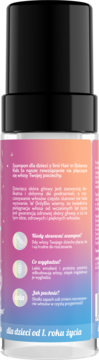 Tył opakowania szamponu dla dzieci OnlyBio Hair in Balance Kids, butelka gradientowa, z opisem i zapachem coli.