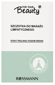 For Your Beauty szczotka do masażu limfatycznego Rossmann, biało-zielone opakowanie, z napisem 'EFEKT PEELINGU'.