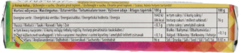 Tył opakowania cukierków Halls o smaku owocowym (leśne, limonka, arbuz). Tabela wartości odżywczych.