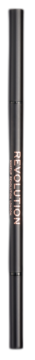 Cylindryczna kredka do brwi Makeup Revolution Precise Brow Pencil, ciemny brąz, z napisem REVOLUTION, pionowe ujęcie.