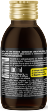 Welsom Energy Shot, tył butelki 100 ml, z czarną etykietą i białym tekstem, widoczny skład i wartości odżywcze.