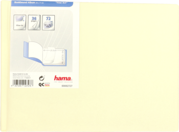 Tylna strona opakowania albumu na zdjęcia Hama, kremowe tło, z ilustracją albumu na 72 zdjęcia 10x15.