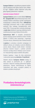 Tył szamponu Eloderm, biała etykieta z opisem składników aktywnych, informacjami o działaniu i pH.