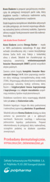 Informacyjna ulotka Kremu Eloderm: opis działania, składników i zastosowania, na białym tle.