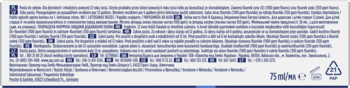 Tył opakowania pasty Oral-B Professional Regeneracja Szkliwa 75 ml. Białe z drobnym tekstem w wielu językach.