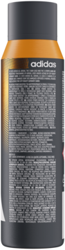 Adidas Power Booster 72h antyperspirant w sprayu, tył ciemnej butelki z pomarańczową górą, drobnym tekstem.