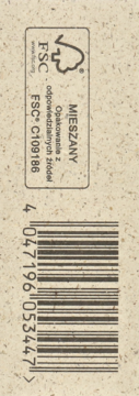 Tył mydła Alterra z olejem roślinnym, jasnobrązowe opakowanie z barcode i logo FSC MIESZANY, odpowiedzialne źródła.