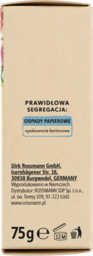Tył kartonowego opakowania mydła Alterra 75g z informacjami o prawidłowej segregacji i danych dystrybutora.