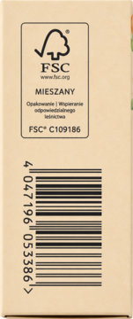 Tył beżowego opakowania mydła Alterra z olejem arganowym, z logo FSC MIESZANY i pionowym kodem kreskowym.