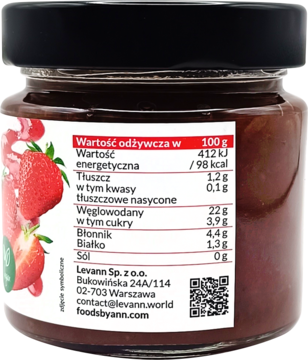 FOODS BY ANN ,dżem, 100% owoców, truskawka z chia,lewa