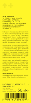 Żółty tył opakowania kremu Skin Progress 50ml, czarny tekst z opisem i kodem kreskowym na dole.