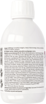 Kolagen 10000 mg suplement, biała butelka, widok z tyłu z listą składników i wartości odżywczych.
