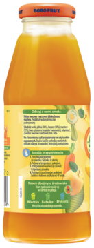 Tył butelki Nektaru BoboFruit jabłko-banan-marchew po 6 m-cu. Widoczne składniki, przygotowanie, wit. C.