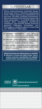 Bielenda Supremelab męskie serum, granatowa tylna etykieta z opisem regeneracji, peptydów i ceramidów.