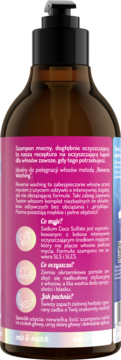 Tył brązowej butelki OnlyBio szamponu do włosów, z czarną pompką, różową etykietą i opisem Reverse Washing.