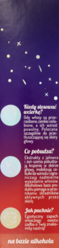 Pionowy fragment etykiety Onlybio Hair in Balance wcierki, z sekcjami tekstowymi na gradientowym tle.