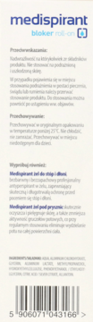 Tylna strona opakowania Medispirant bloker roll-on w jasnobeżowym kolorze z tekstem po polsku i kodem kreskowym.
