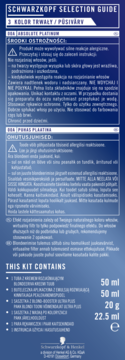 Tył opakowania Schwarzkopf Selection Guide 00A Platinum, z polskimi i estońskimi ostrzeżeniami oraz listą zawartości.