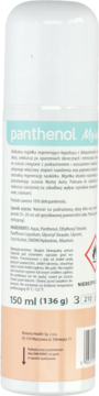 Biały spray Panthenol 10% dekspantenolu do skóry po oparzeniach, widok z przodu, z czytelną etykietą.