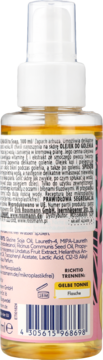 Tył butelki Isana Olejek do golenia Oil to Soap 100ml z żółtym płynem, białą nakrętką i etykietą ze składnikami.