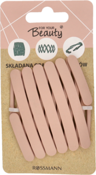 Różowa składana opaska do włosów For Your Beauty w blistrze, z ikonami złożenia i logo Rossmann.
