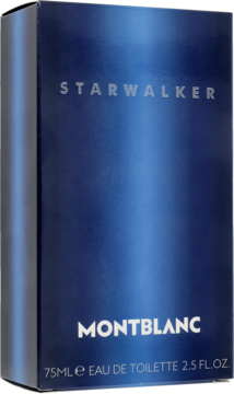 Montblanc Starwalker 75ml męska woda toaletowa, ciemnoniebieskie, błyszczące pudełko, widok z przodu i boku.