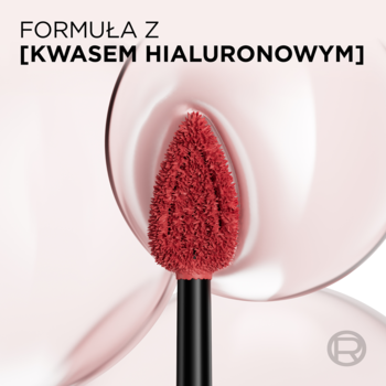 L'Oréal Paris Infaillible Matte Resistance matowa pomadka, zbliżenie na czerwony aplikator, formuła z kwasem hialuronowym.