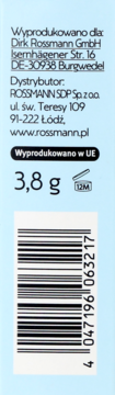 Tył opakowania ciemnego korektora matującego Isana. Widać kod kreskowy, 3,8g, symbol 12M i dane producenta.