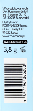 Tył opakowania średniego, matującego korektora Isana, 3.8g, z danymi producenta i kodem kreskowym.