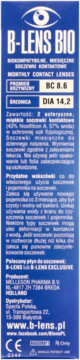 Niebieskie pudełko soczewek B-LENS BIO, 2 szt. Miesięczne soczewki kontaktowe, BC 8.6, DIA 14.2.