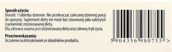 Tył opakowania suplementu magnez+B6 z polskim opisem użycia i przeciwwskazań, oraz kodem kreskowym.