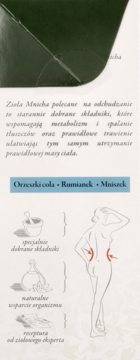 Infografika Zioła Mnicha na odchudzanie, przedstawia składniki: cola, rumianek, mniszak i smukłą sylwetkę.