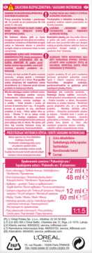 Szczegółowa etykieta farby L'Oréal Paris Excellence Creme: ostrzeżenia, składniki w ml i instrukcje użycia.