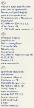 Tył opakowania Mydła babydream, z informacjami o produkcie w językach PL, HU, CZ na beżowym tle.