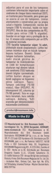 Tył opakowania tamponów Facelle Super 16 szt., tekst hiszpański/turecki, ostrzeżenia o TSS, Made in the EU.